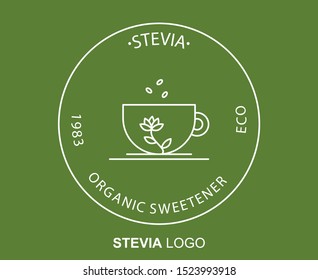 Stevia sweetener logo design. Vector spoon icon. Dietary supplements.