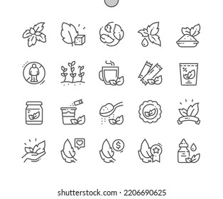 Stevia. Sweetener sugar substitute. Natural healthy product. Menu for cafe. Pixel Perfect Vector Thin Line Icons. Simple Minimal Pictogram