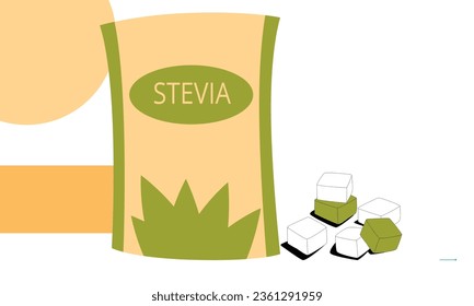 Stevia sweetener sugar substitute vector healthy product icons and labels illustration 