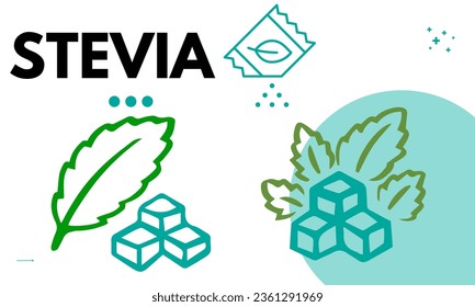 Stevia sweetener sugar substitute vector healthy product icons and labels illustration 