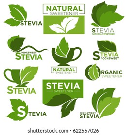 Stevia Sweetener Sugar Substitute Vector Healthy Product Icons And Labels