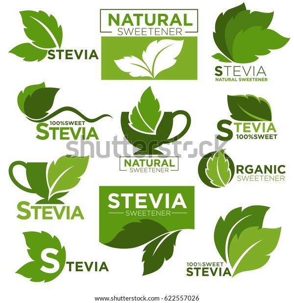 Stevia sweetener sugar substitute vector healthy\
product icons and\
labels
