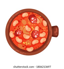 Stew of Beans and Wurst as Spanish Cuisine Dish Served in Bowl Vector Illustration