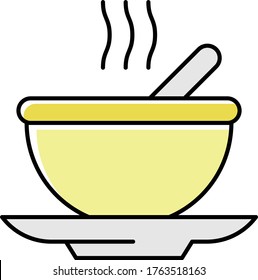 Stew Gravy Pot Concept, Hot Chicken Corn Soup Bowl Vector Color Icon Design, Foodie and gourmet Symbol on white background