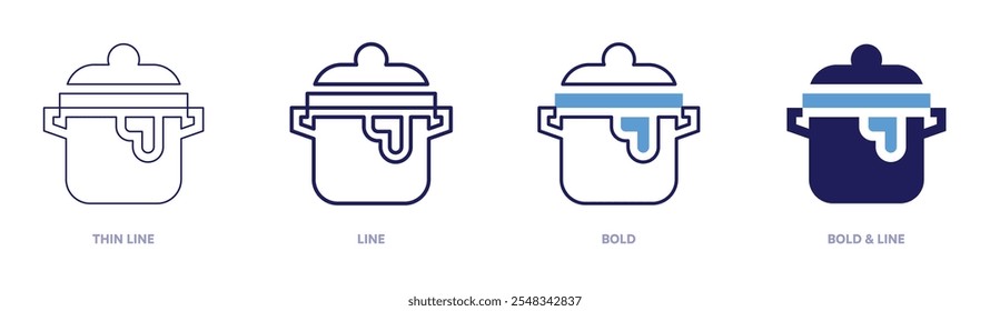 Stew icon in 4 different styles. Thin Line, Line, Bold, and Bold Line. Duotone style. Editable stroke.