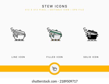 Stew icons set vector illustration with solid icon line style. Kitchen utensils concept. Editable stroke icon on isolated background for web design, user interface, and mobile application