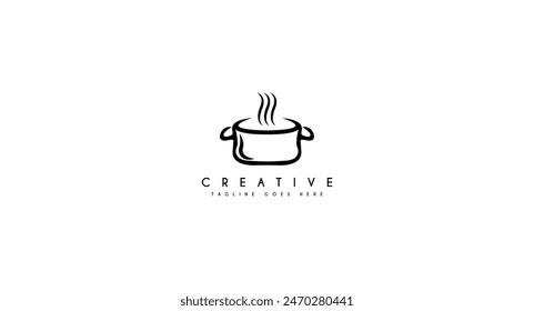 Stew pan with smoke logo design vector illustration.