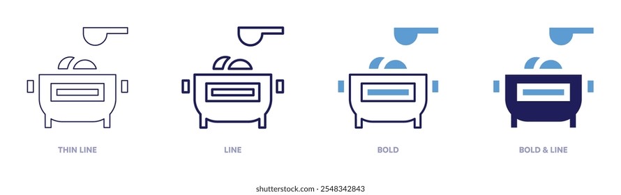 Stew pot icon in 4 different styles. Thin Line, Line, Bold, and Bold Line. Duotone style. Editable stroke.