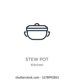 Stew pot icon. Thin linear stew pot outline icon isolated on white background from kitchen collection. Line vector sign, symbol for web and mobile