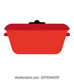 stew pot with lid, kitchen utensil, saucepan with lid, flat vector illustration isolated on white background