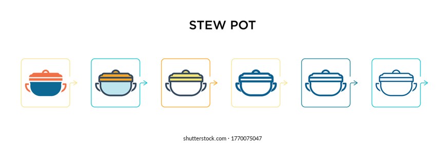 Stew pot vector icon in 6 different modern styles. Black, two colored stew pot icons designed in filled, outline, line and stroke style. Vector illustration can be used for web, mobile, ui
