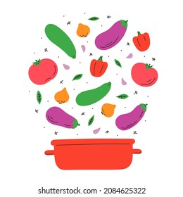 Stew from vegetables: eggplant, zucchini, onions, garlic, dill, basil, pepper, aubergine, tomato.