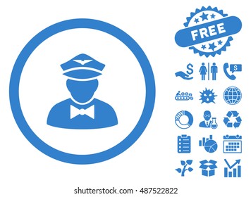 Steward icon with free bonus clip art. Vector illustration style is flat iconic symbols, cobalt color, white background.