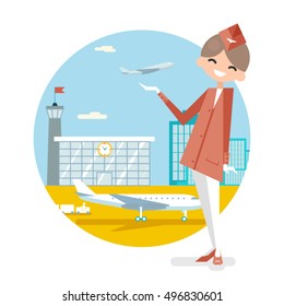 Stewardess Airport Presentation Flat Design Vector Illustration