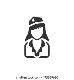 Stewardess avatar icon in single color. Transportation aviation flight attendant service