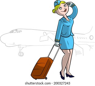 Stewardess in blue uniform