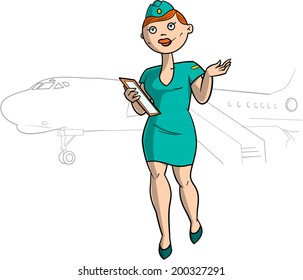 Stewardess in blue uniform