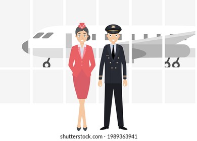 Stewardess and captain in the airport lobby