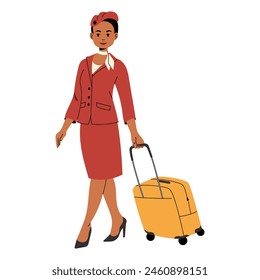Carácter azafata en uniforme. Ilustración vectorial aislada