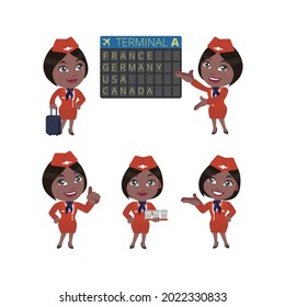 Stewardess with different poses. vector