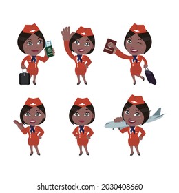 Stewardess with different poses. vector