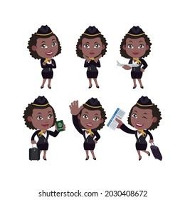 Stewardess with different poses. vector