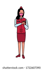 azafata a trabajadora que usa máscara facial para el diseño de ilustraciones vectoriales covid19