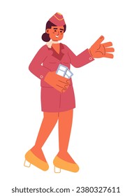Stewardess flight attendant cartoon flat illustration. Airline air hostess indian woman 2D character isolated on white background. Female cabin attendant with boarding passes scene vector color image