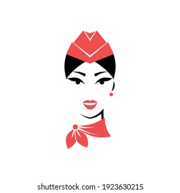Stewardess in a garrison cap and a scarf. Avatar. Portrait. View front. Isolated vector illustration