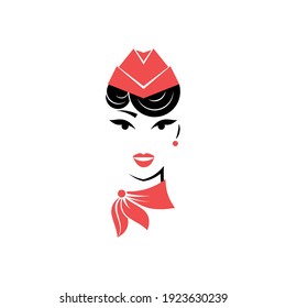 Stewardess in a garrison cap and a scarf. Avatar. Portrait. View front. Isolated vector illustration