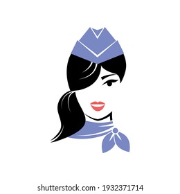 Stewardess in a garrison cap and a scarf. Avatar. Portrait. View front. Isolated vector illustration