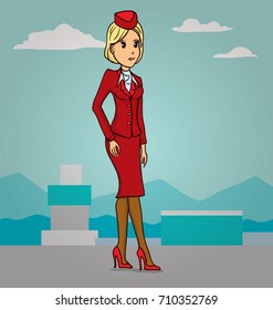 Stewardess. Hand drawn cartoon vector illustrator.