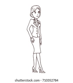 Stewardess. Hand drawn cartoon vector illustrator.