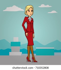Stewardess. Hand drawn cartoon vector illustrator.