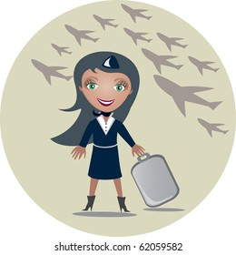 Las azafatas sostienen una maleta en las manos - ilustración vectorial