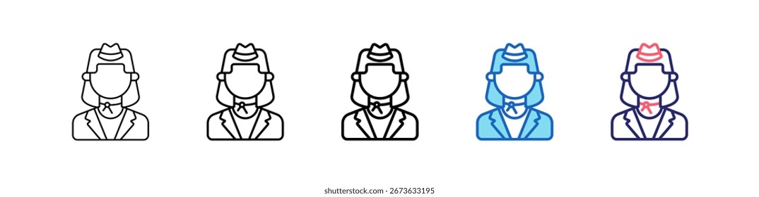 Stewardess Icon In 5 Different Styles Set Collection.