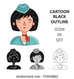 Stewardess icon in cartoon style isolated on white background. People of different profession symbol stock vector illustration.