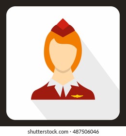 Stewardess icon in flat style with long shadow. Work symbol vector illustration