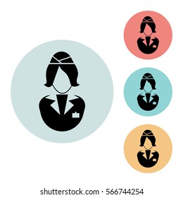 stewardess icon isolated vector sign symbol, on blue, red, yellow background. Airport elements icons. Can be used in logo, UI and web design