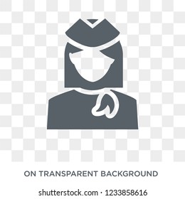 stewardess icon. Trendy flat vector stewardess icon on transparent background from Professions collection. 