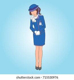 Stewardess Isolated on a blue gradient background. Welcome abroad.
