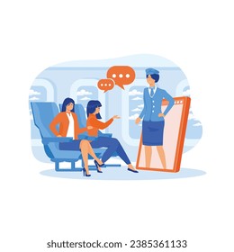 Stewardess online service or platform. Flight attendants help passenger. flat vector modern illustration 