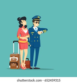 Stewardess and pilot. Vector illustration.