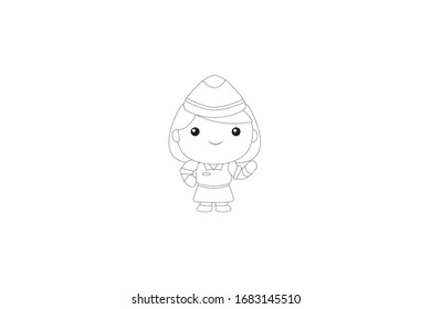 Stewardess Profession Vector Outline Illustration