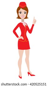 stewardess in the red uniform. Air travel. Aircraft girl. Stewardess isolated in white. Girl in the airplane, Red stewardess, Beautiful stewardess.