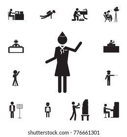Stewardess Serves passengers icon. Set of professions disasters icons. Signs and symbols collection, simple icons for websites, web design, mobile app, info graphics on white background