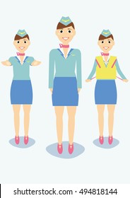stewardess set. flat style. vector illustration.