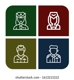 stewardess simple icons set. Contains such icons as Hostess, Flight attendant, Pilot, can be used for web, mobile and logo
