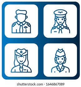 stewardess simple icons set. Contains such icons as Pilot, Hostess, Air hostess, can be used for web, mobile and logo
