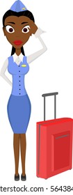 Stewardess with suitcase. Vector illustration.